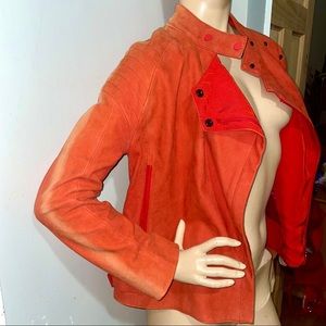 J Brand Red Leather & Suede Motorcycle Jacket
